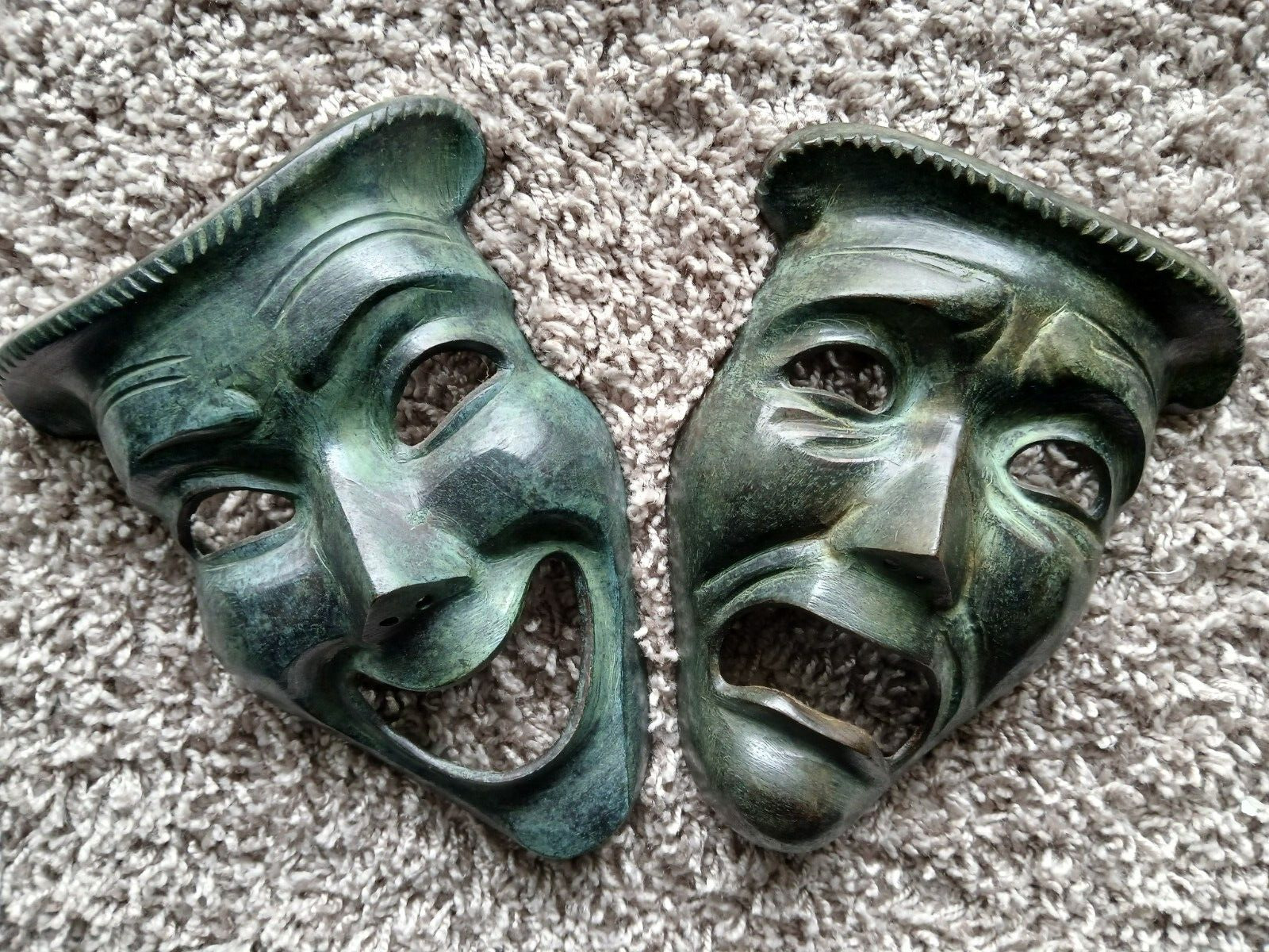 solid brass theater face mask comedy & tragedy 7 inches long made in India