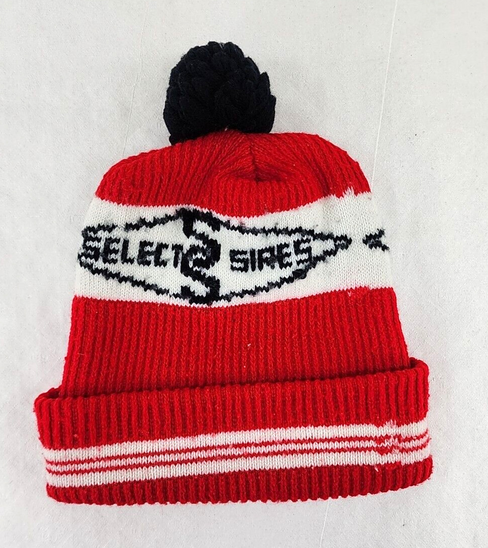 Vintage Select Sires Winter Knit Hat Cap with Pom Pom Red Black