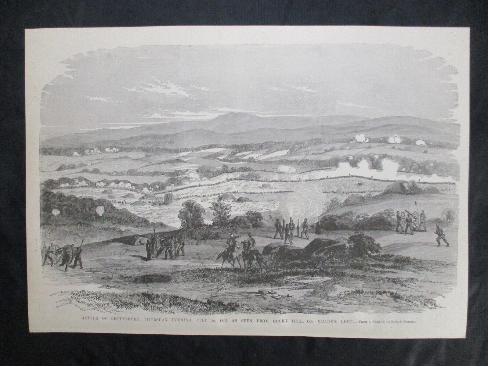 1884 Civil War Print - Battle of Gettysburg, July 2nd,  From the Rocky Hill