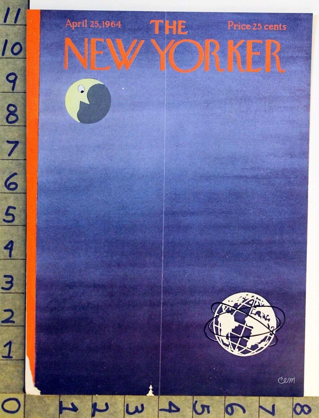 1964 EARTH MOON ORBIT ASTRONOMY SPACE MARTIN ARTIST NEW YORKER COVER FC1242 