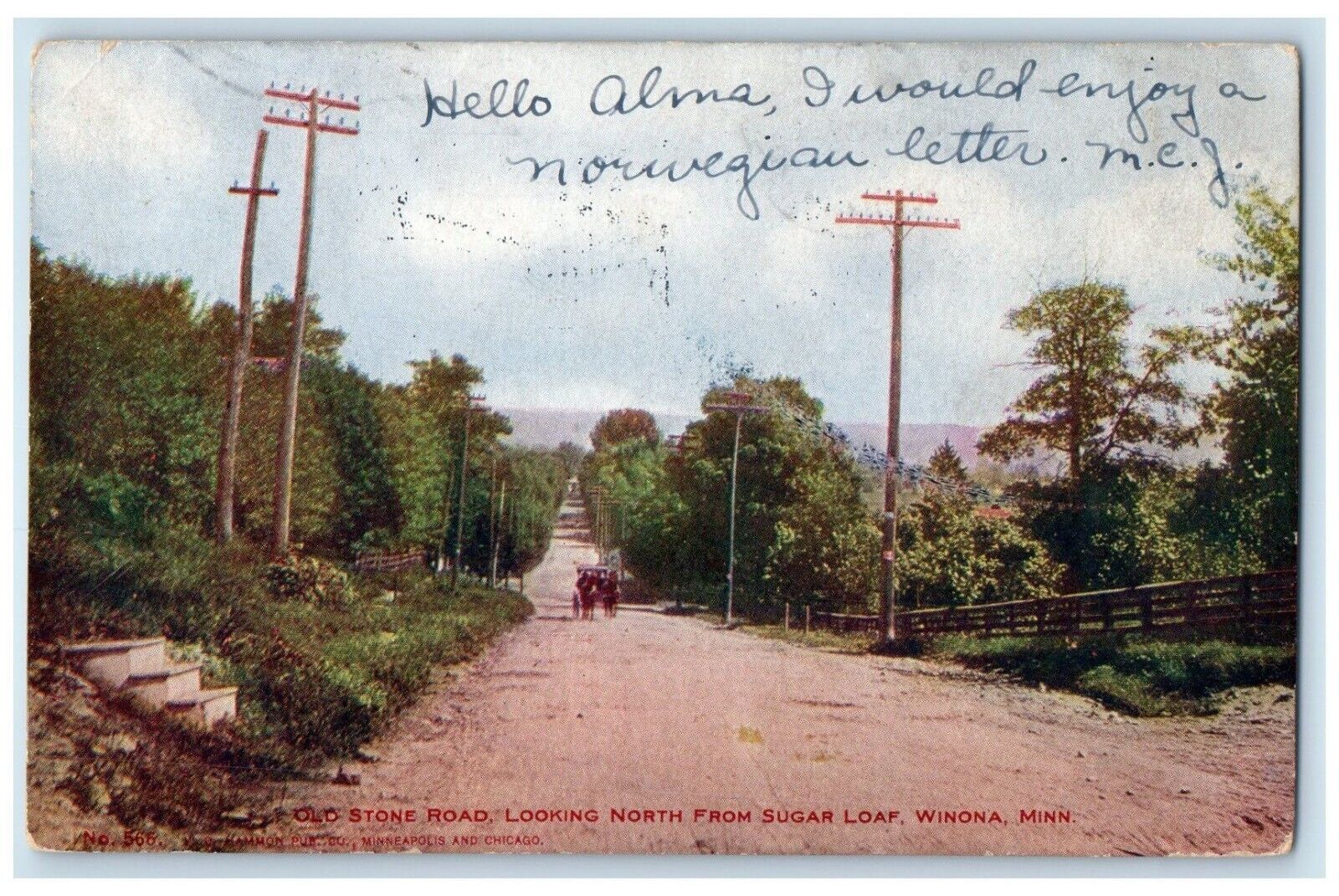 1906 Old Stone Road Looking North From Sugar Loaf Winona Minnesota MN Postcard