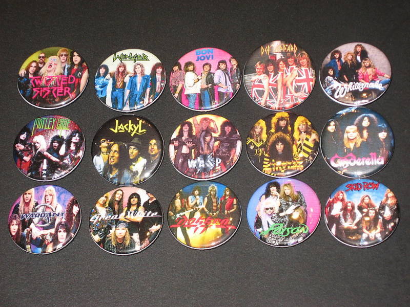 80\'s Hair Bands Buttons /  Pins 15