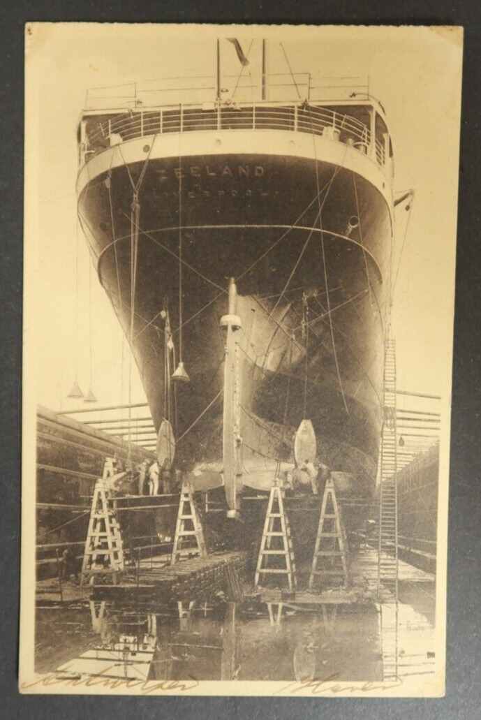 SS Zeeland Liverpool The Port of Antwerp Dry Dock Postcard RPPC Ocean Liner