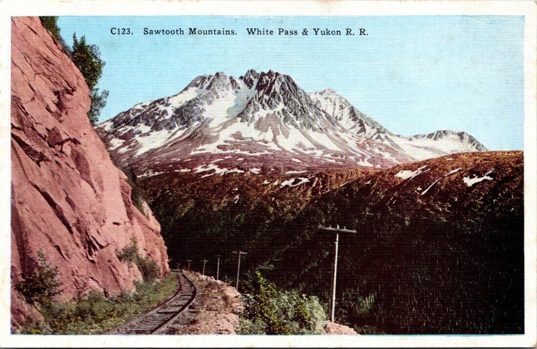 AK White Pass Yukon RR WPYR Tracks Sawtooth Mountains linen postcard AP2
