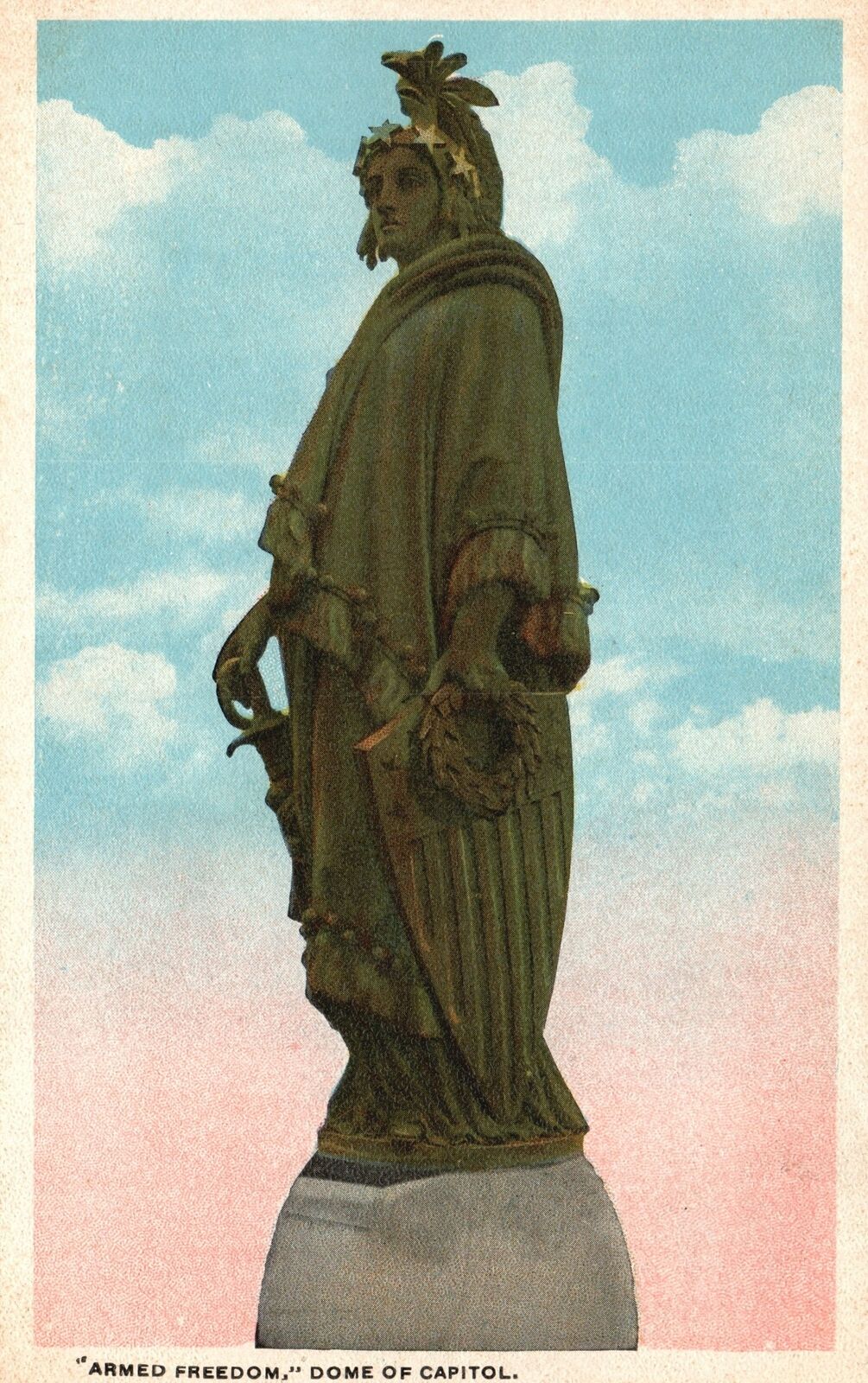 Vintage Postcard Armed Freedom Dome Of Capitol Bronze Statue Of Armed Liberty