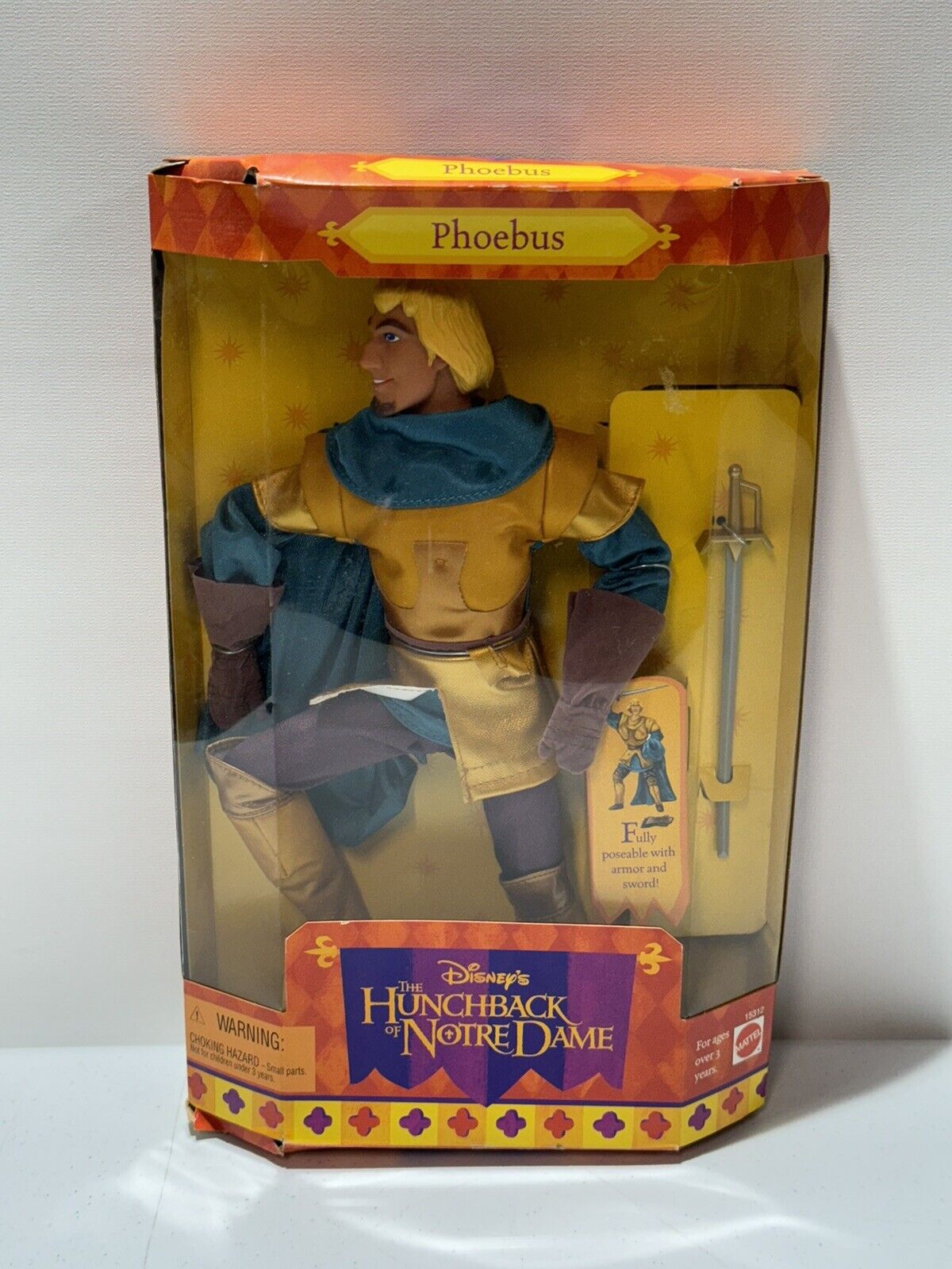 Mattel 1995 Disney\'s Hunchback of Notre Dame Phoebus Doll New NIB Vintage