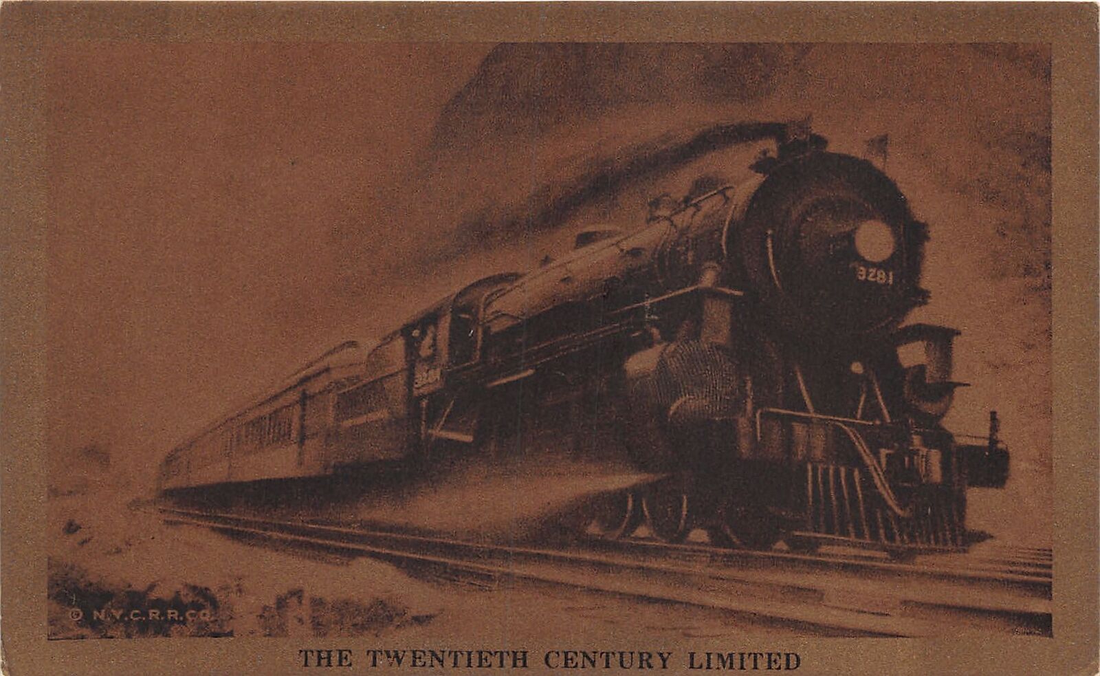 J44/ Interesting c1920 Railroad Postcard Twentieth Century Limited Gold Tint 310
