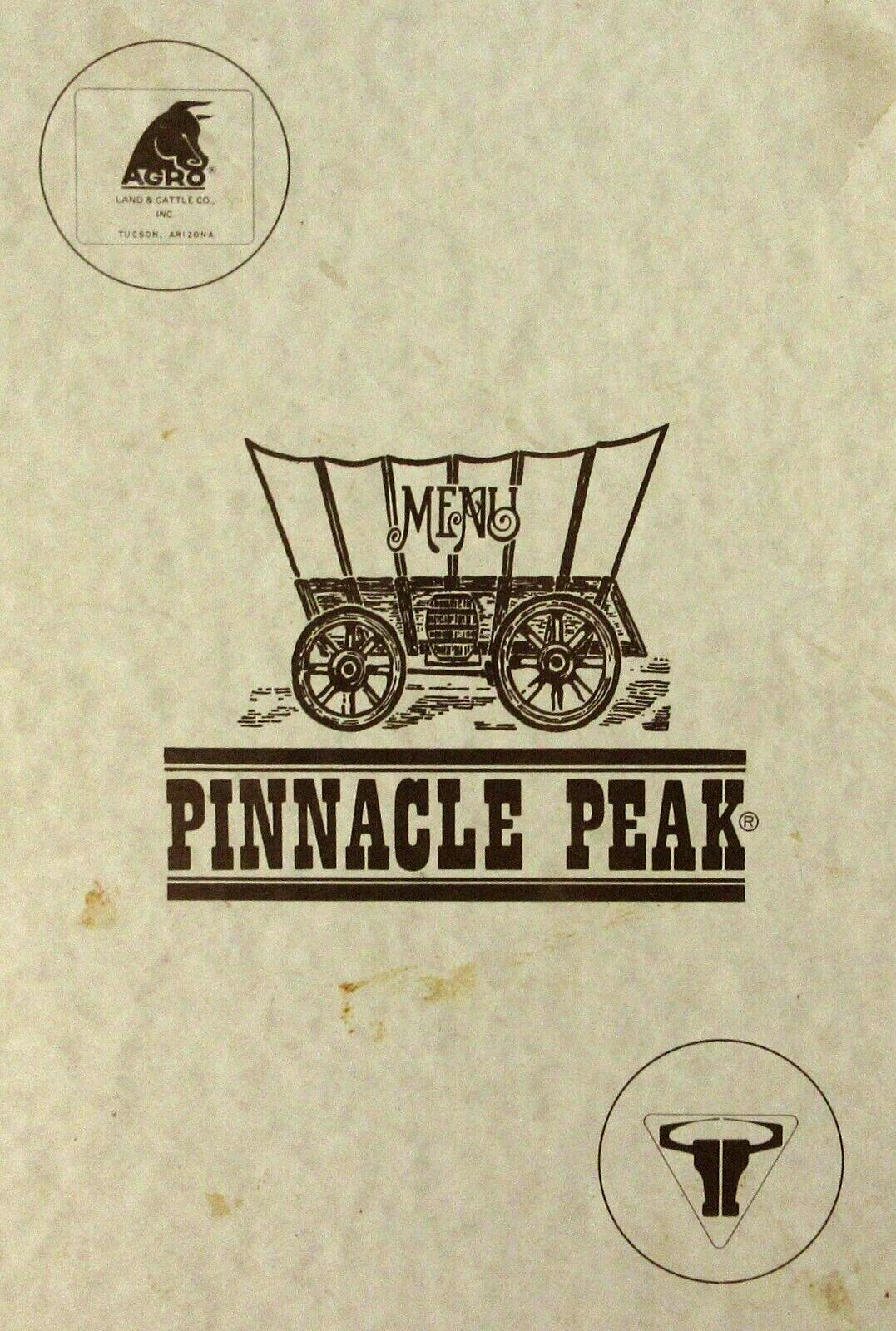 Vintage Steakhouse Restaurant Menu Pinnacle Peak Agro Cattle Co Tucson AZ 1970s