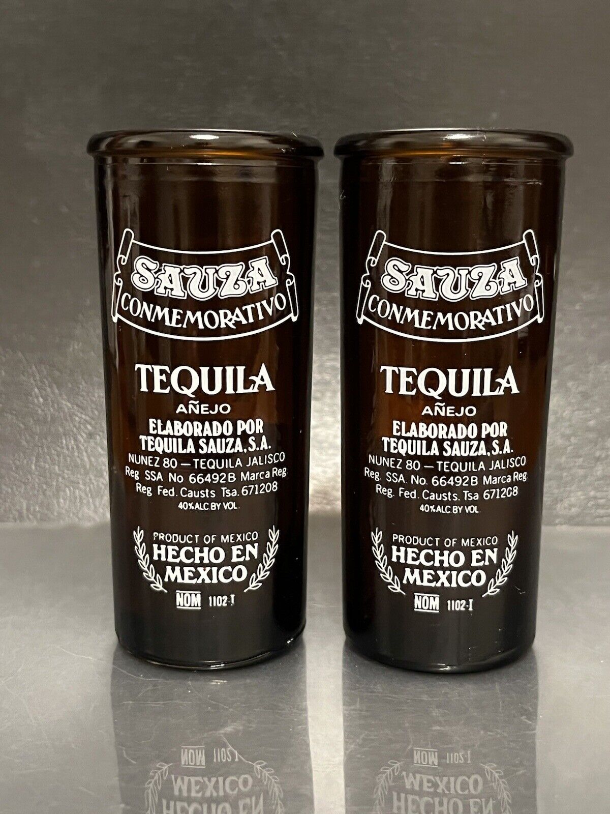 2 SAUZA Tequila Shot Glass Amber Shooter 3-5/8\