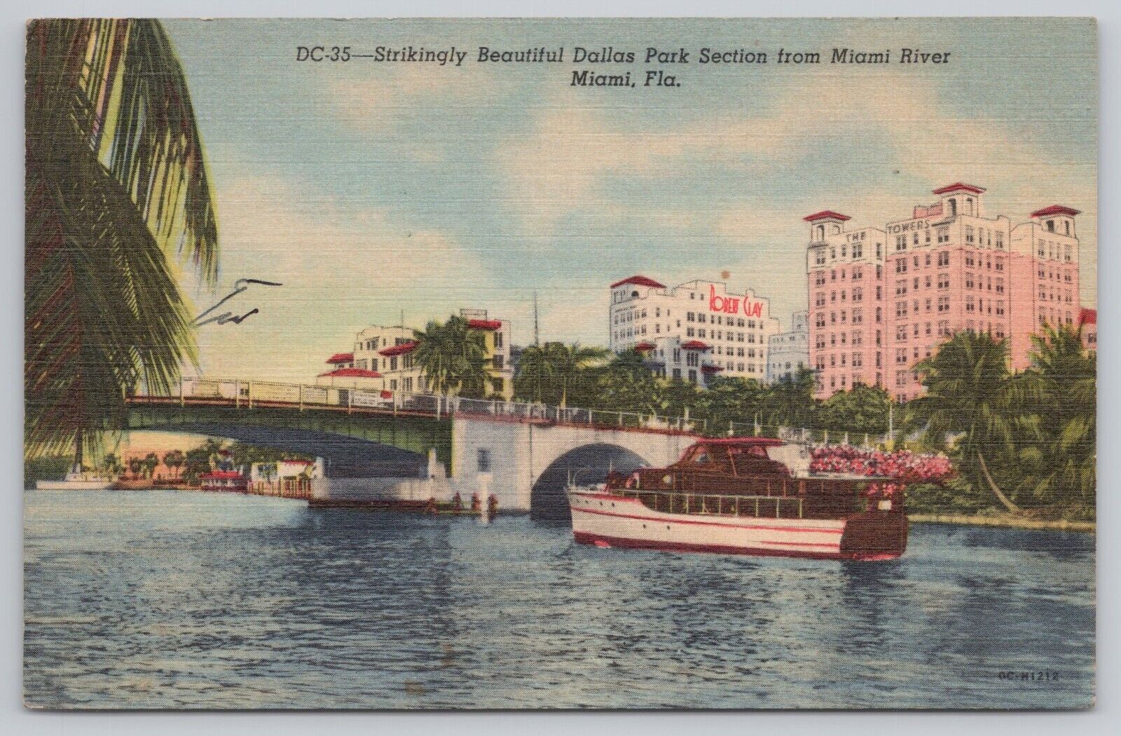 Postcard Strikingly Beautiful Dallas Park from Miami River Miami Florida PM 1959