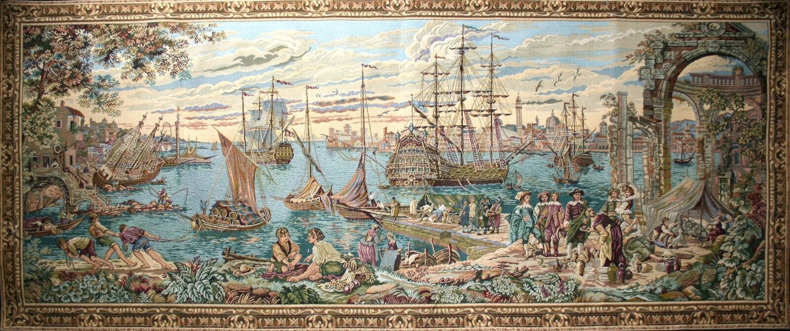 Tapestry   Wall hanging the port of Venice in the 16th century made in Italy