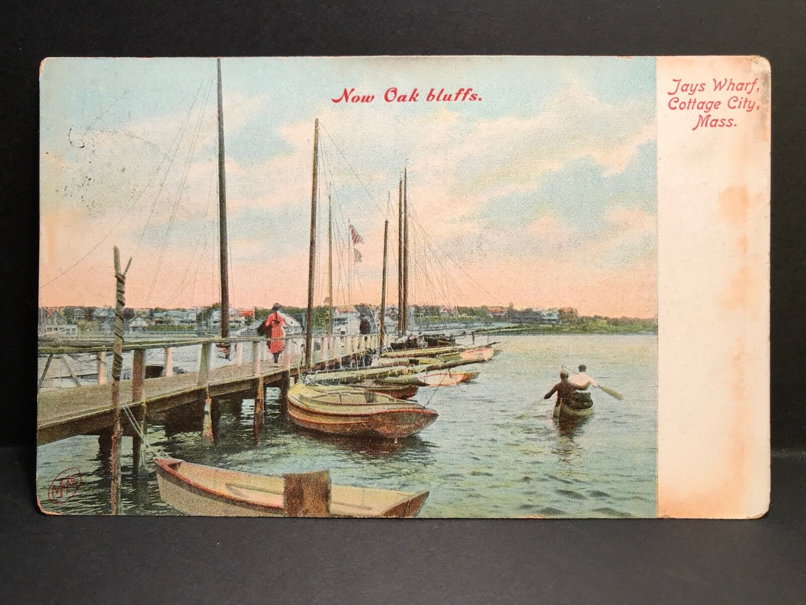 Postcard Cottage City MA - Jays Wharf with Sailing Boats Oak Bluffs