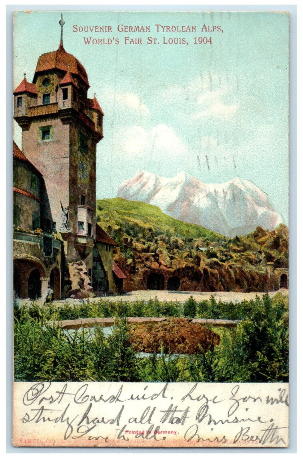 1910 Souvenir German Tyrolean Alps St. Louis Missouri MO Utica MO Postcard