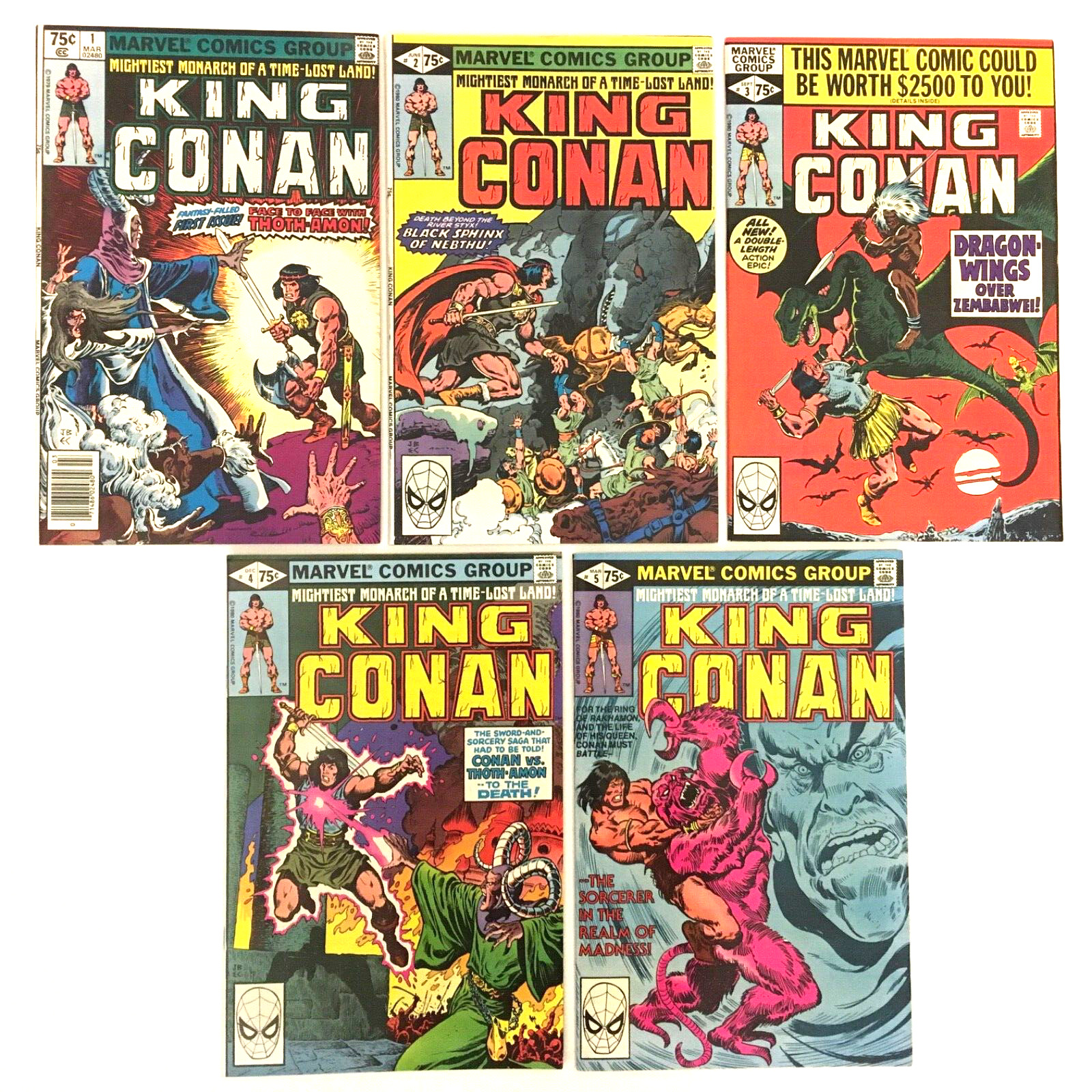 KING CONAN the barbarian Lot Marvel Comic Book 1 2 3 4 5 Bronze Age 9.4MintCGCit