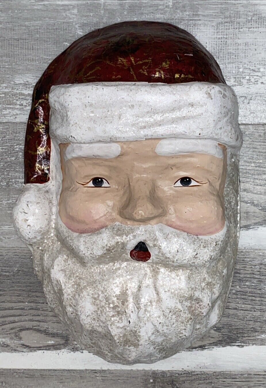Vintage Paper Mache Christmas holiday SANTA HEAD FACE Wall Decor Large Size 3D