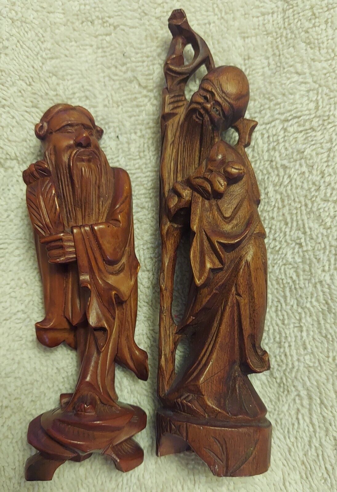 Pair Of Hand Carved Wood 6 Inch Chinese Figurine Sculptures