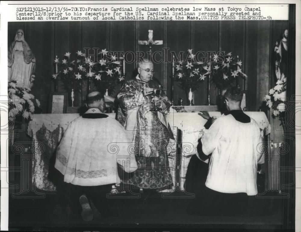 1956 Press Photo Francis Cardinal Spellman Celebrates Low Mass at Tokyo Chapel