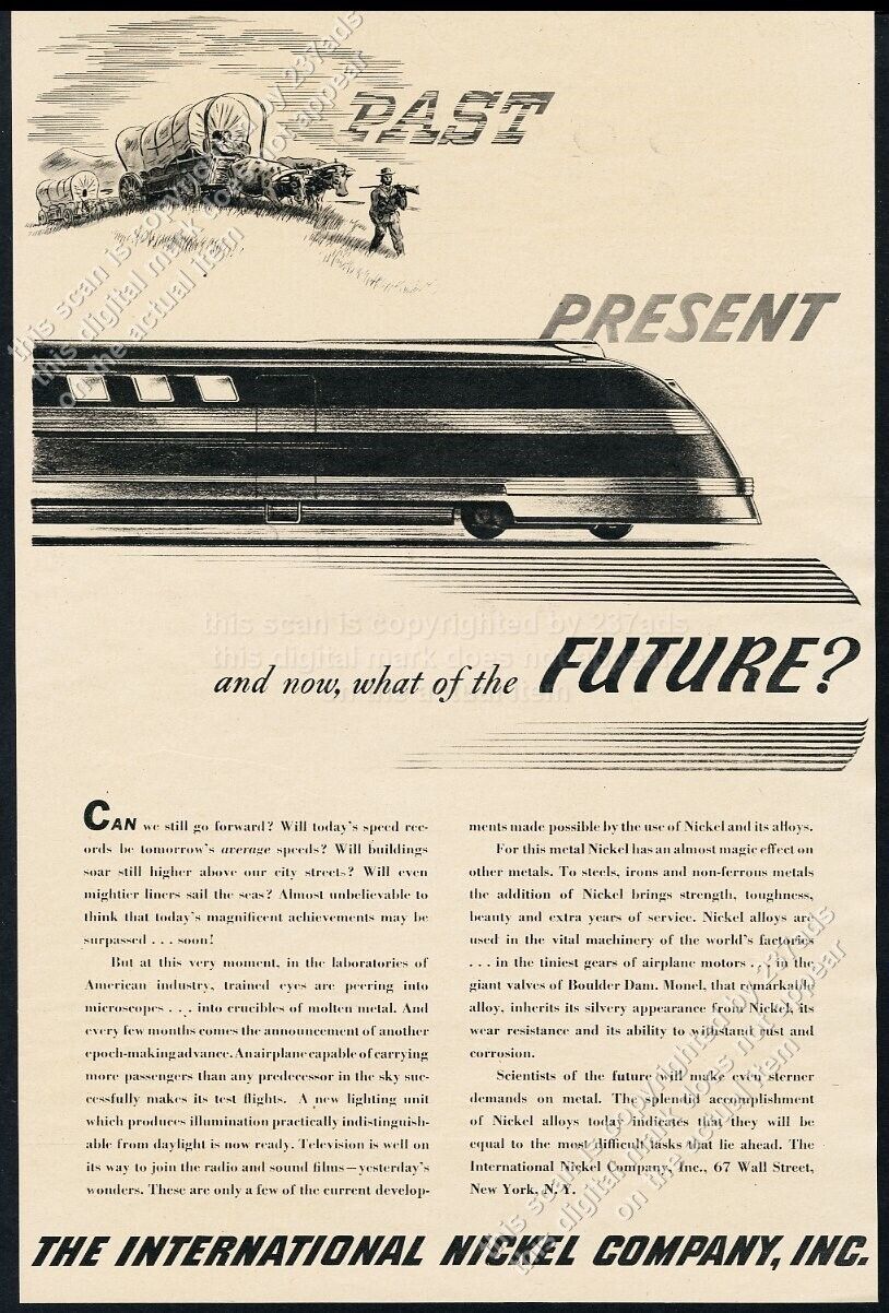 1969 streamlined future train art INCO International Nickel vintage print ad