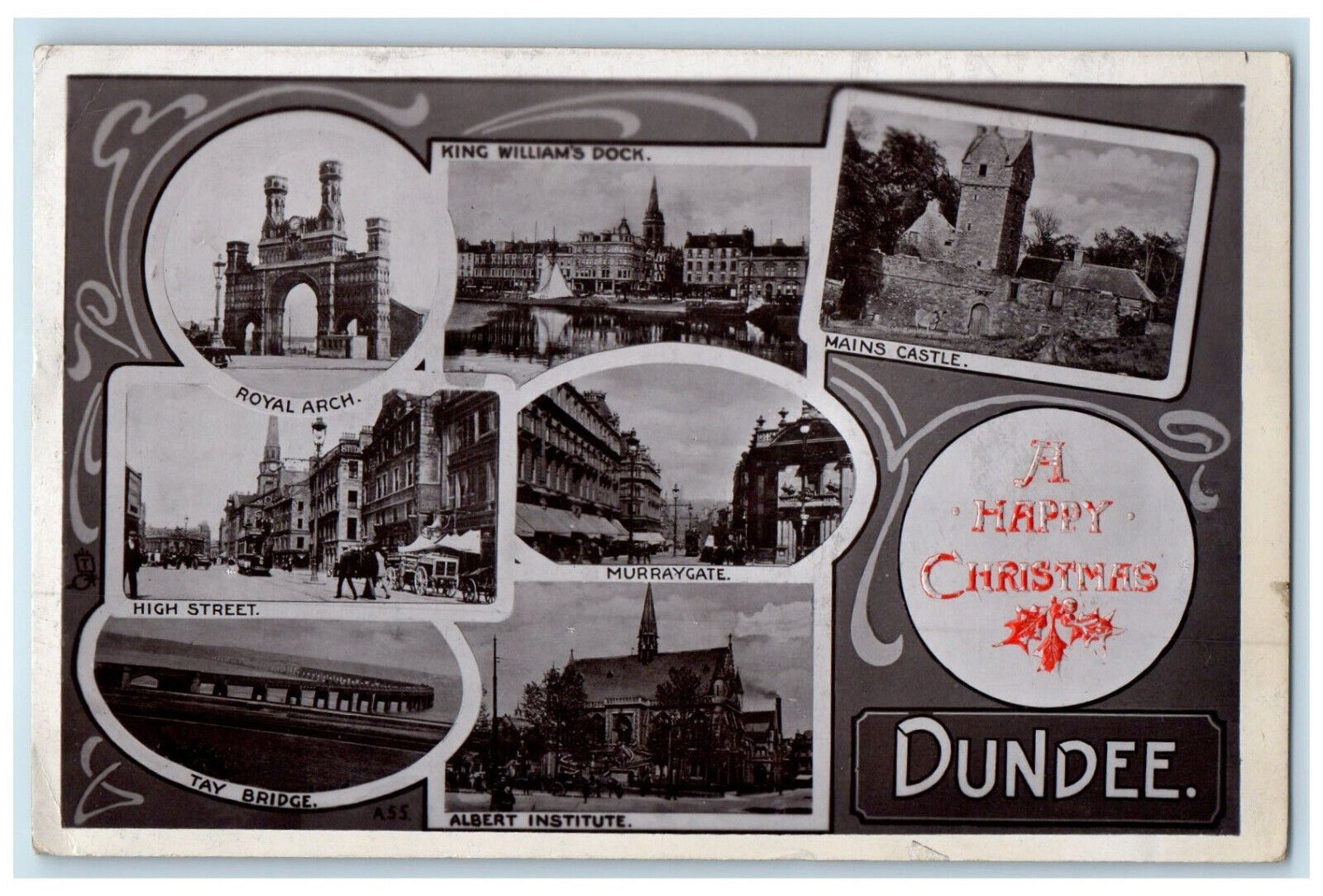 1909 A Happy Christmas Dundee Scotland Multiview RPPC Photo Tuck Art Postcard