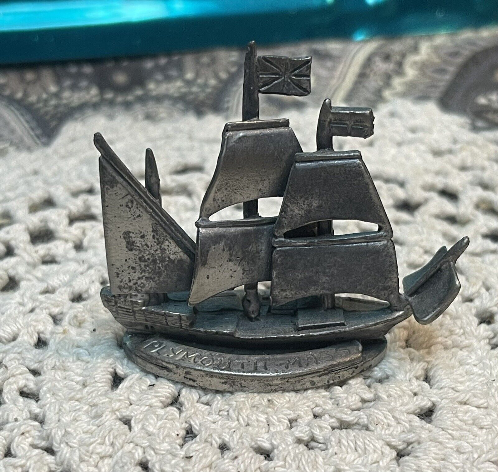 vintage Miniature pewter ship replica nautical souvenir