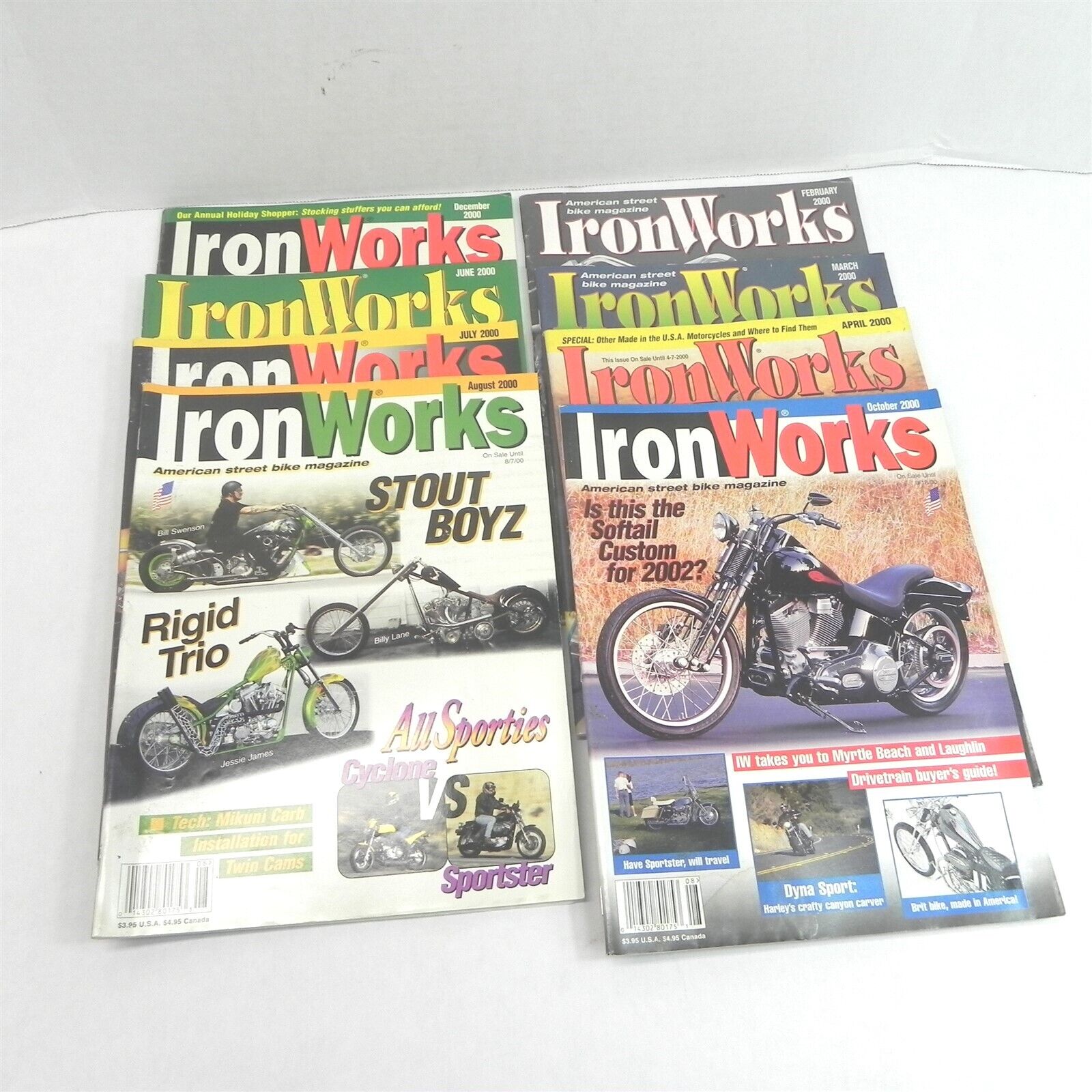 VINTAGE 2000 IRON WORKS MOTORCYCLE MAGAZINE LOT OF 8 ISSUES CHOPPERS HARLEYS
