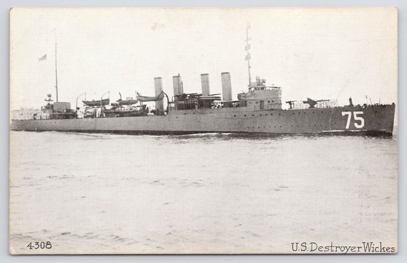 U.S. Destroyer Wickes Vintage U.S. Navy Postcard War Ship Battleship