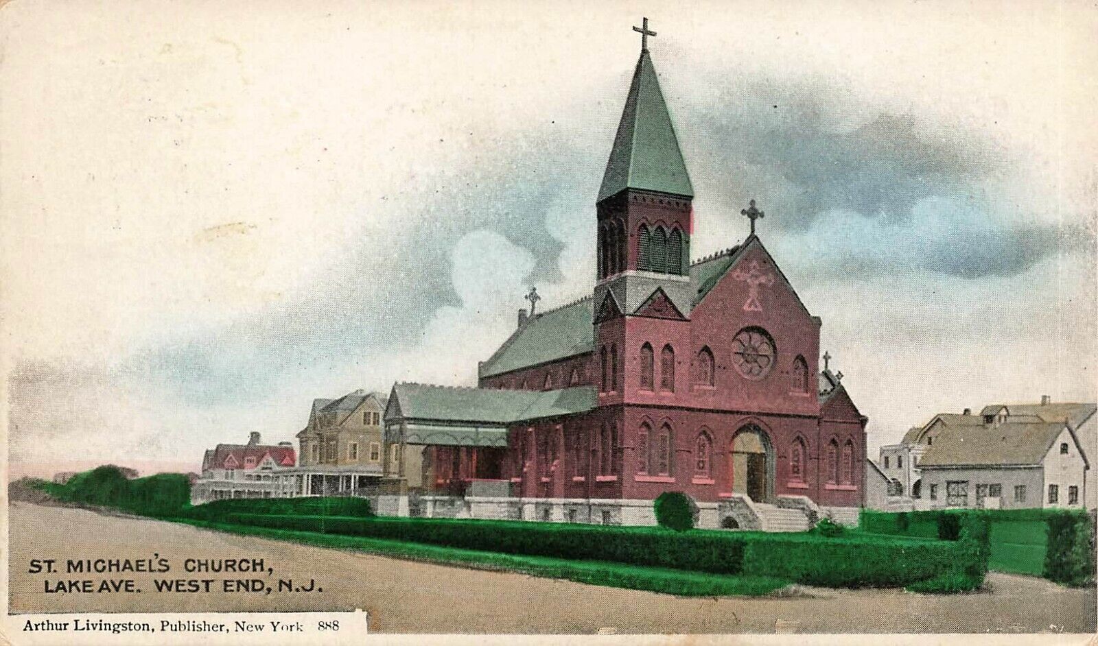 1916 NEW JERSEY POSTCARD ST. MICHAEL'S CHURCH LAKE AVE. WEST END, LONG BRANCH NJ