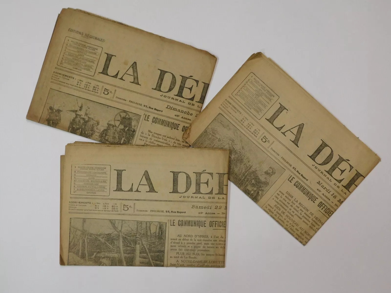 Lot of 3 WW1 French newspapers from May, 1915 - original