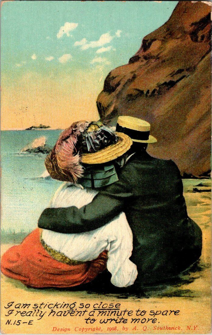 Vintage Postcard Couple on Beach 1908 Romance Love Daydreaming Humor Soulmate