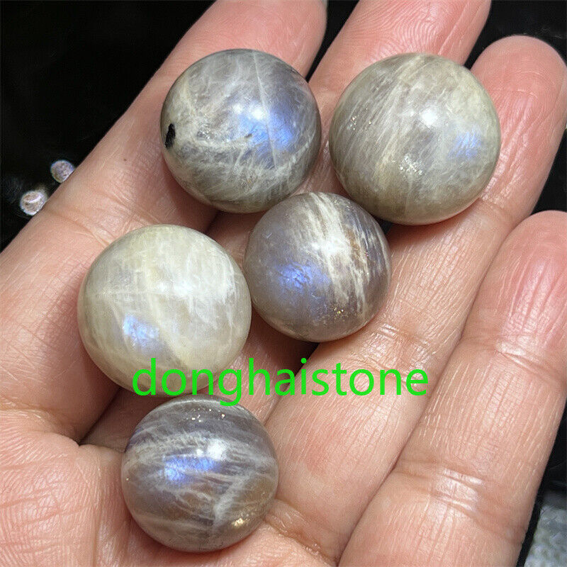 5pcs Natural Moonstone Sphere Quartz Crystal Carved Ball Reiki Healing 17mm+