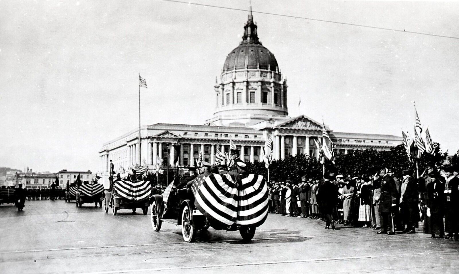 c.1919 SAN FRANCISCO CIVIC CENTER CITY HALL PARADE of CARS with BANNERS~NEGATIVE