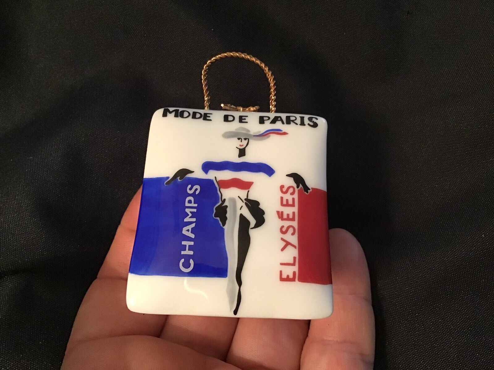 Limoges Trinket Box Mode De Paris Champs Elysees Shopping Bag Retired Vtg VGC