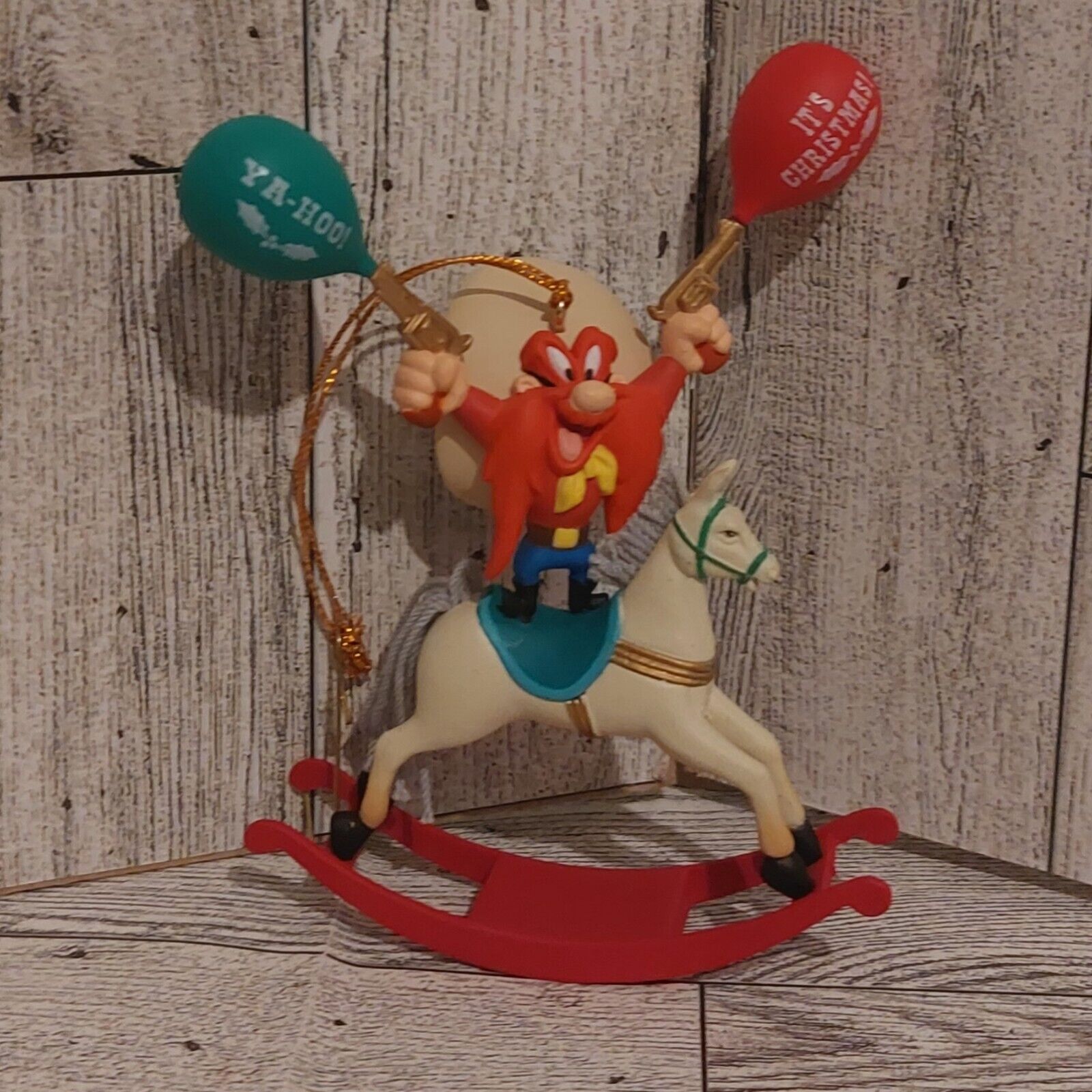 Vintage Looney Tunes Yosemite Sam Rocking Horse Christmas Ornament 1995