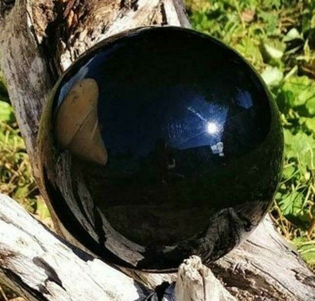 Obsidian Crystal Ball Wood Stand 110mm Divination Gazing Sphere Scrying Orb