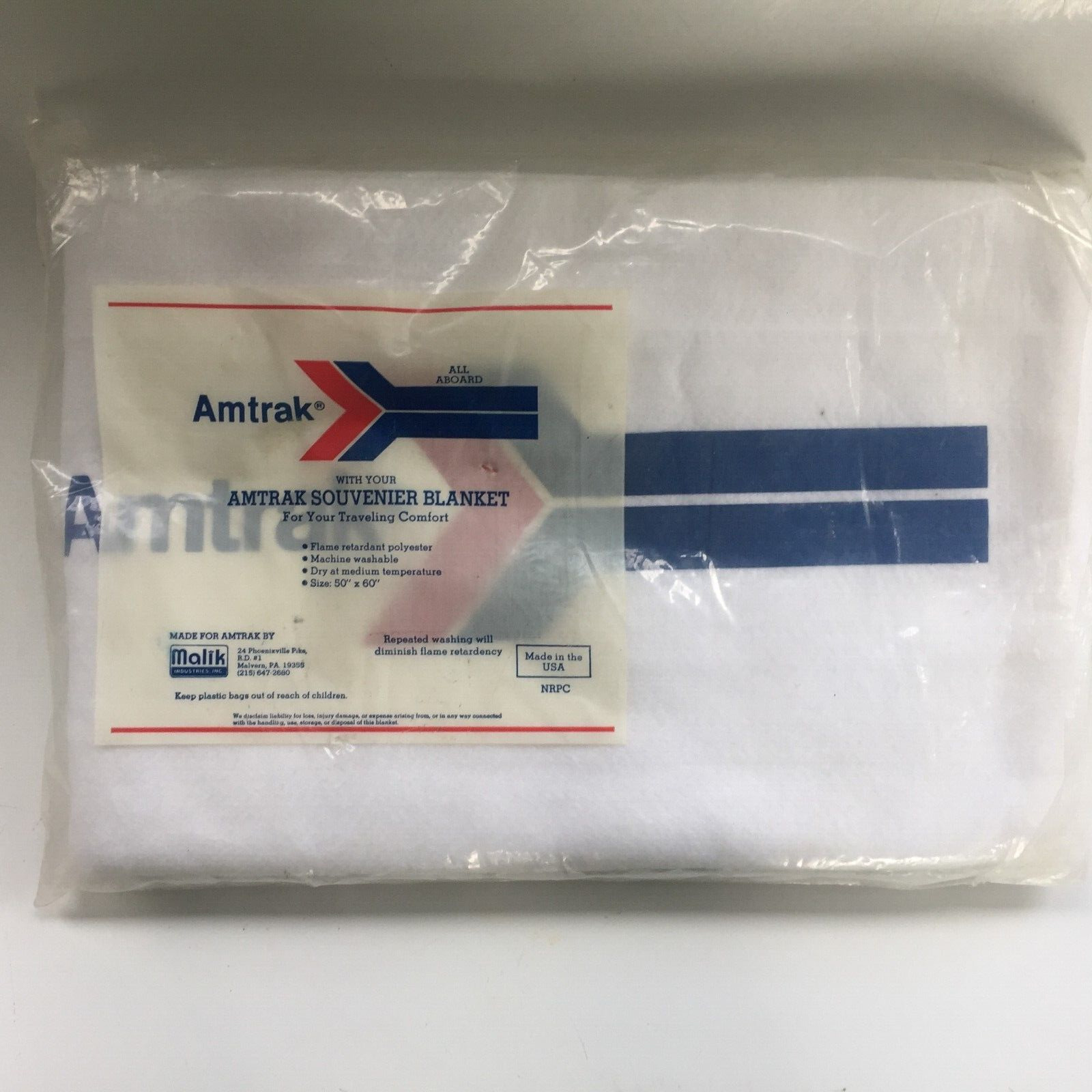 Amtrak Railroad Souvenir Blanket with Original Plastic Bag - 50\