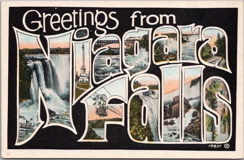 Vintage 1930s NIAGARA FALLS New York Large Letter Postcard Metropolitan / Unused