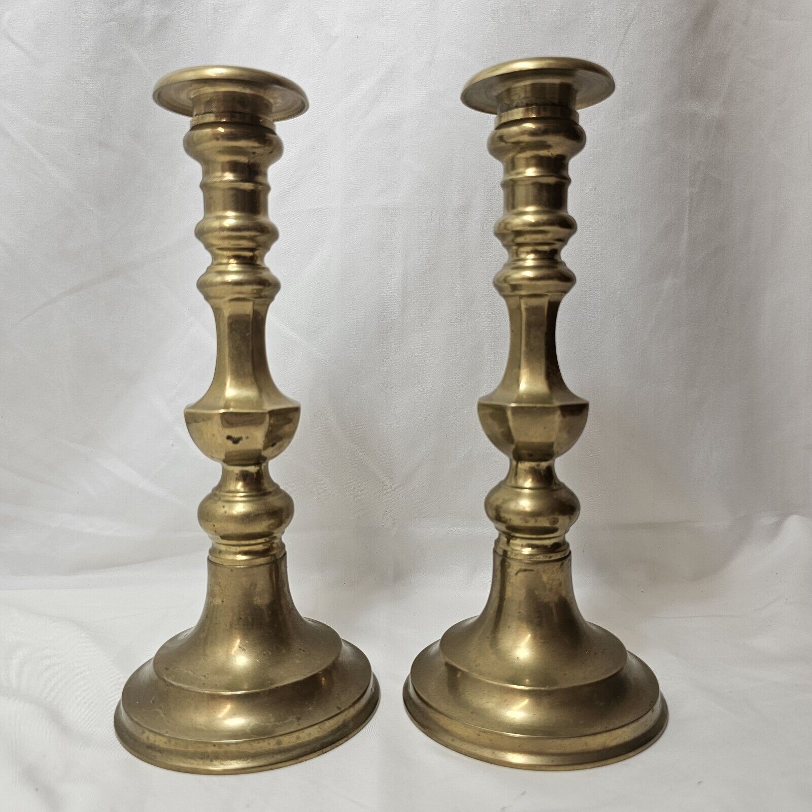 Two Matching Antique Solid Brass Candlesticks, Heavy Beautiful 