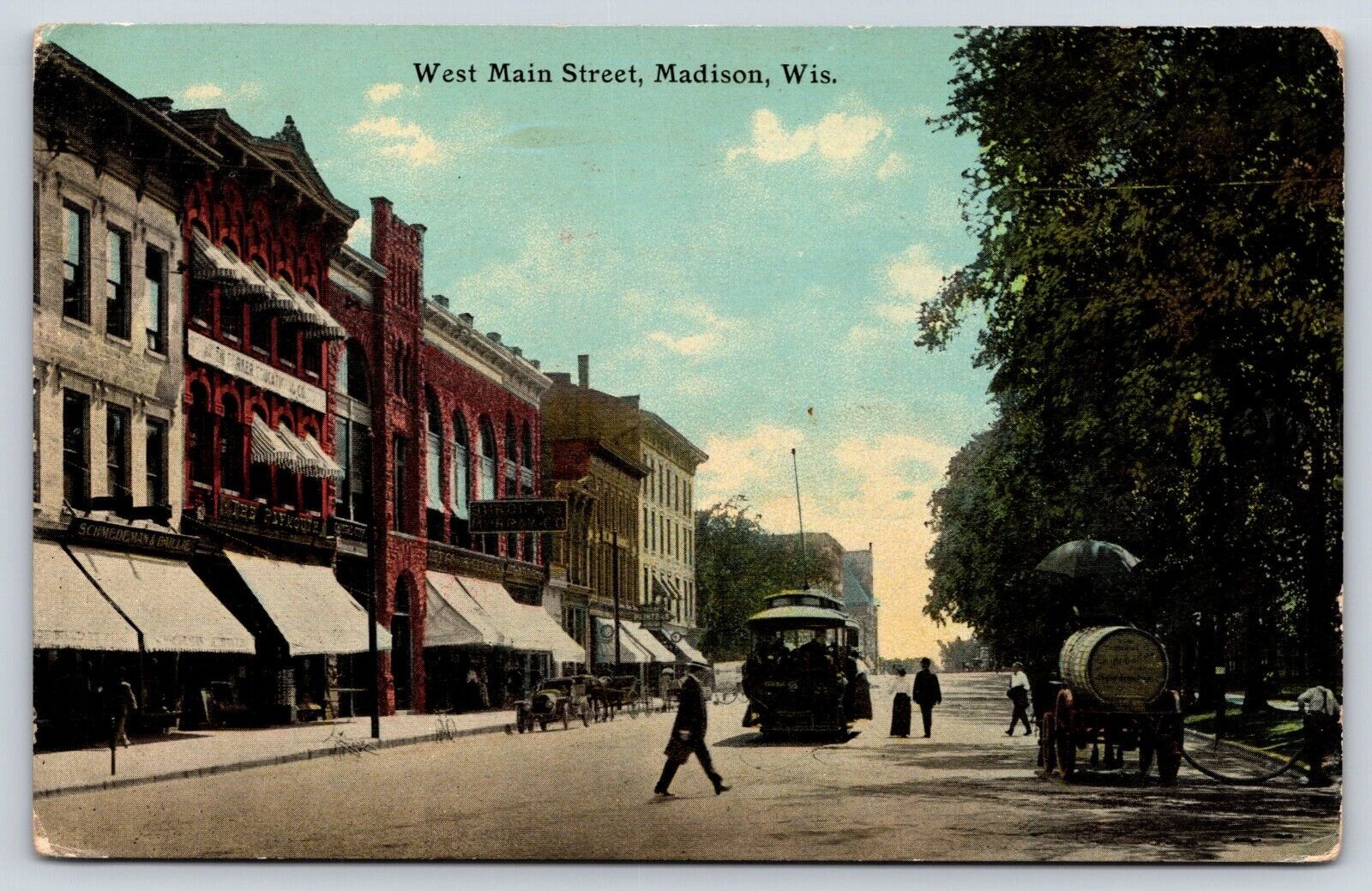 Wisconsin Madison West Main Street Vintage Postcard