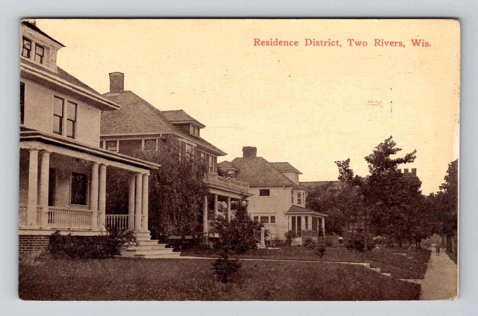 Two Rivers WI-Wisconsin, Residence District, Antique, Souvenir Vintage Postcard