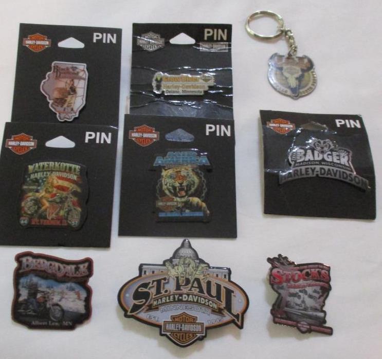 NEW Lot of 9 Harley Davidson Pins Dealer Badge Keychain Magnet