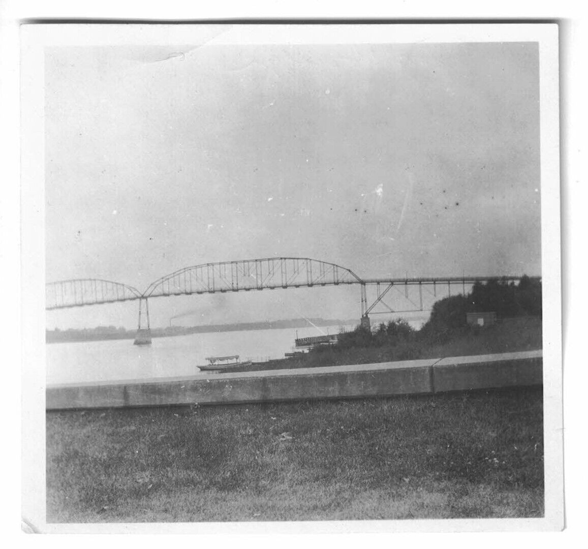 Vintage 1930s Photo Lyons Fulton Bridge Clinton Iowa Mississippi River Glossy