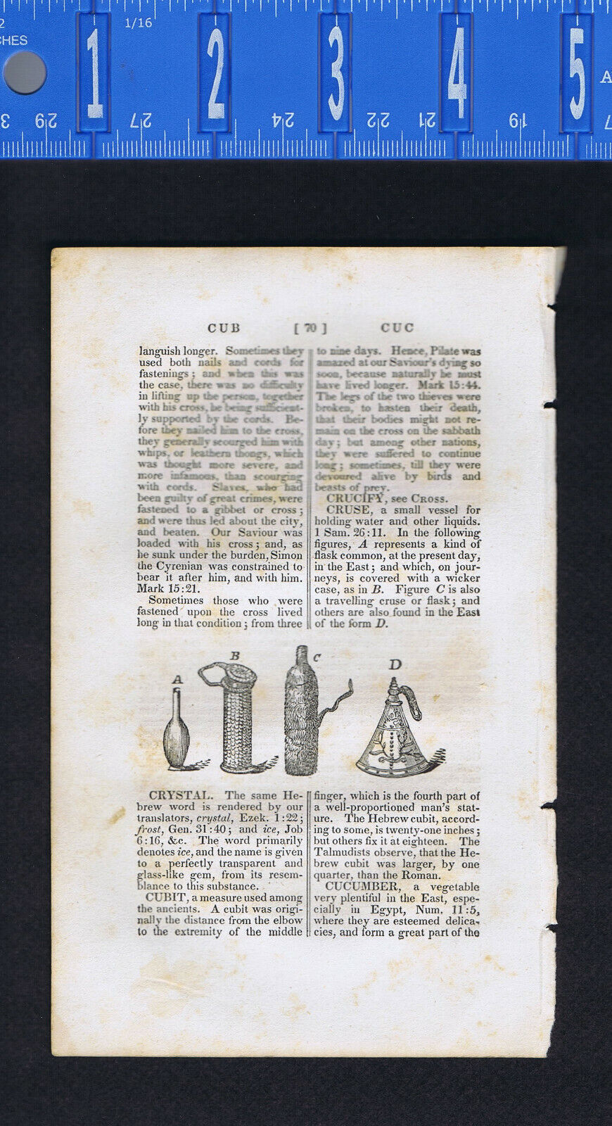 1833 Biblical Description of the Cruse, Vessel for Boiling Liquids w/ Engraving
