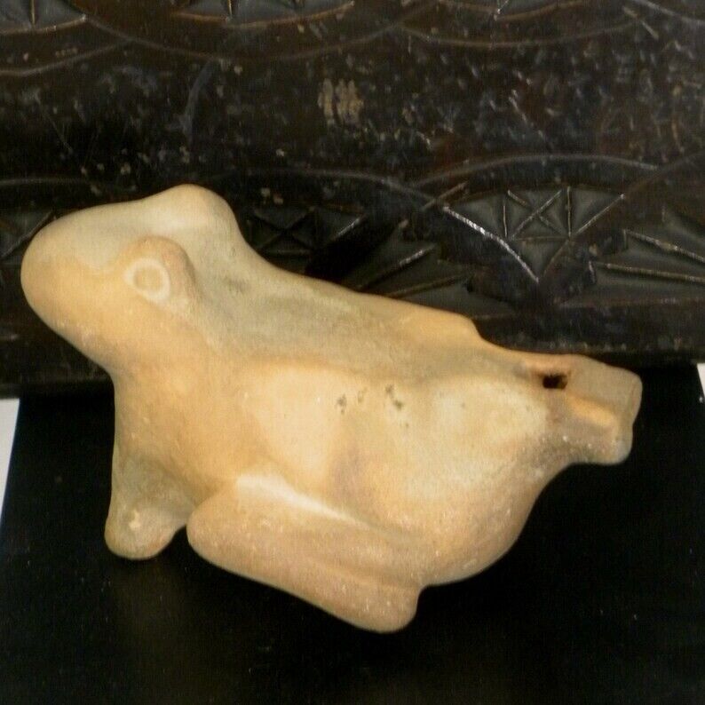 Large Terracotta Frog Clay Whistle Ocarina, 5 in, Primitive, Folk Art, Mexico,