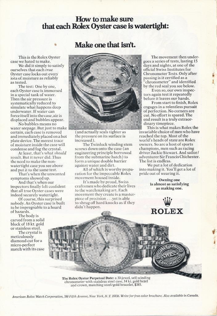 Magazine Ad - 1972 - Rolex Oyster Perpetual Date Watch