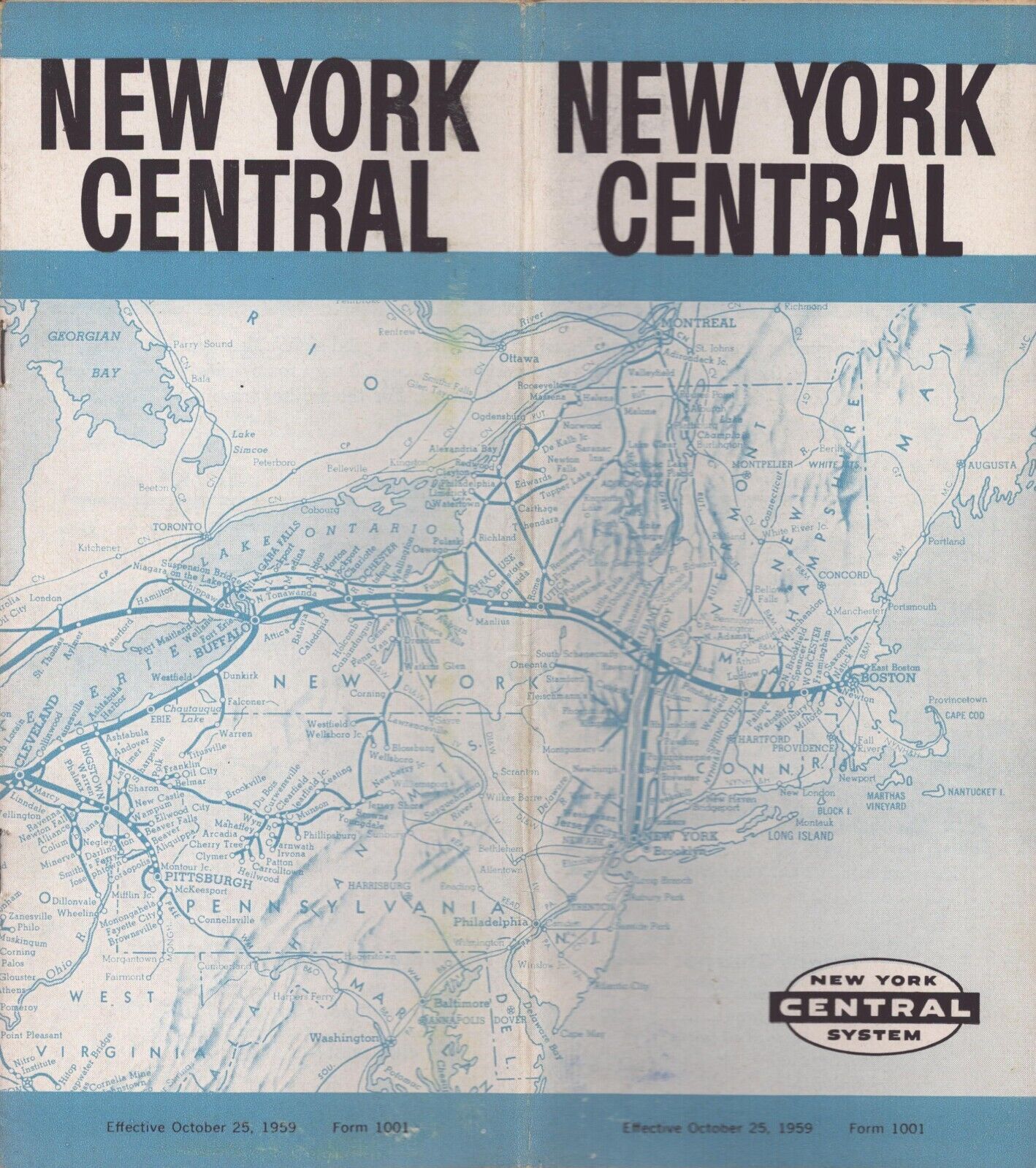Vintage 1959 New York Central Railroad NYC RR Timetable