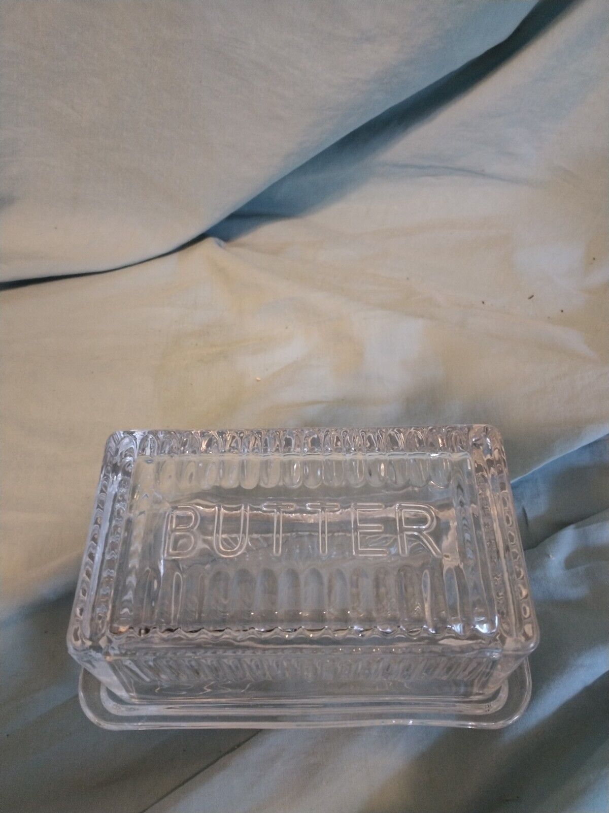 Vintage Clear Glass 1 Lb Butter Dish With Embossed Butter On The Lid Very Nice