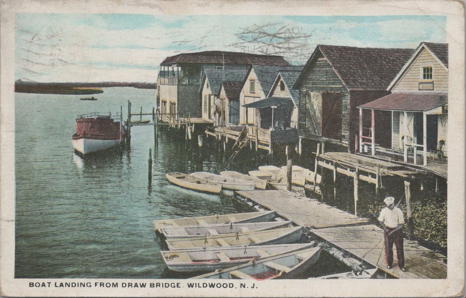 Postcard Boat Landing from Draw Bridge Wildwood NJ 1920 