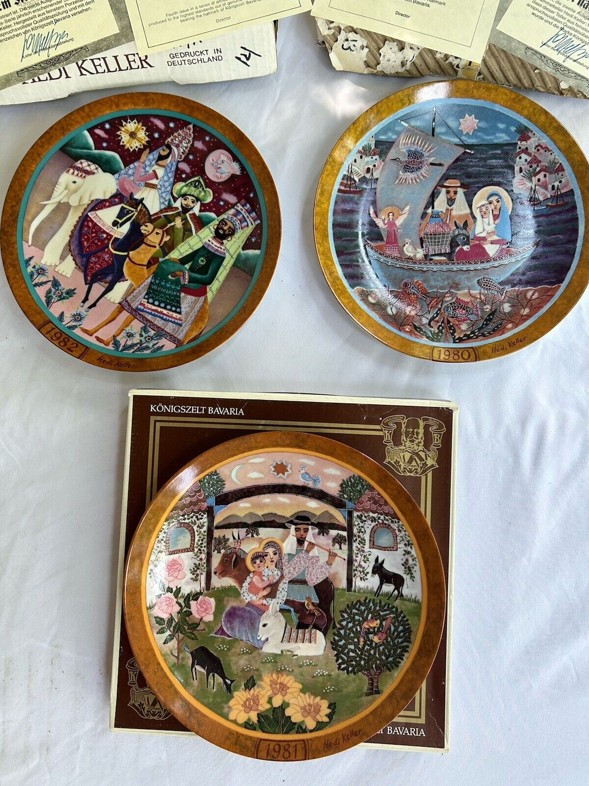 Lot Of 3 German Collector Plates Hedi Keller Nativity Plate Set 1981-83 COA Vtg