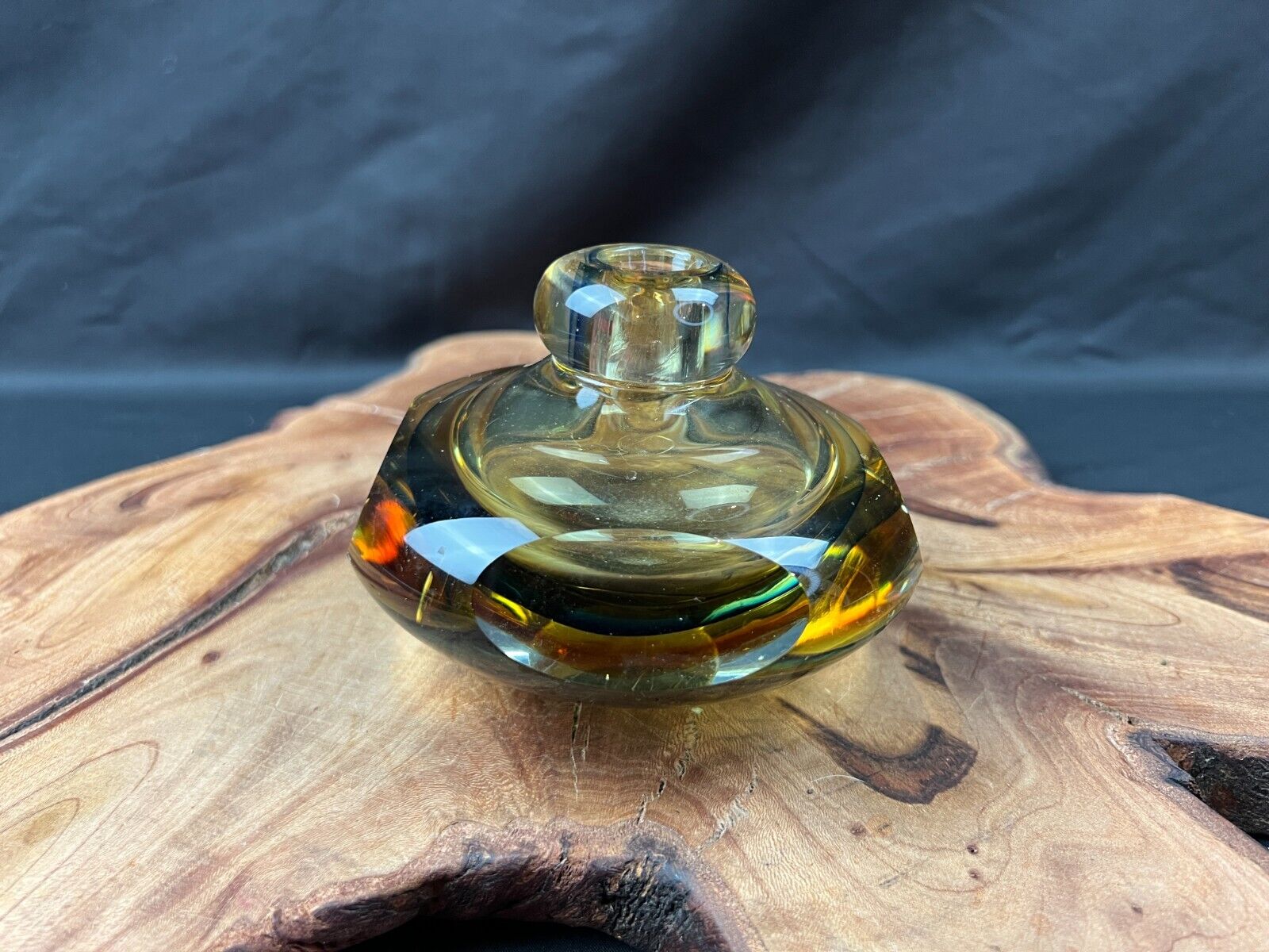 Vintage Multilayer Amber Art Glass Perfume Bottle W/Out Stopper Murano Inspired