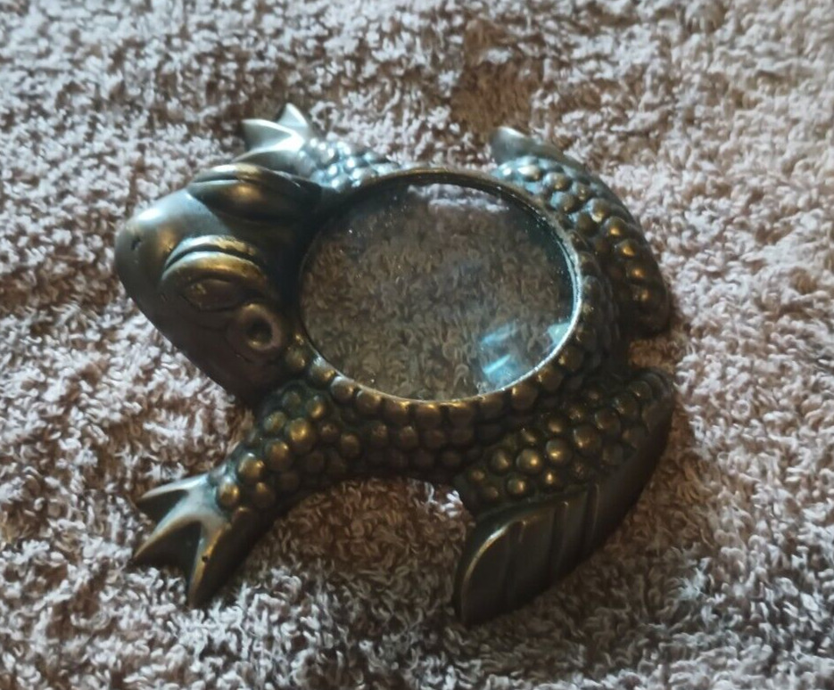 Vintage Brass Magnifying Glass Paper Weight Frog Toad Figure